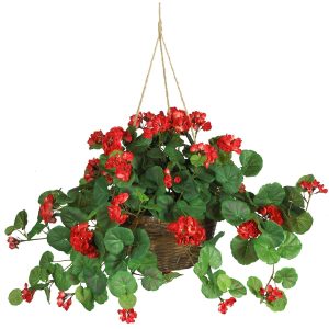 Nearly Natural Geranium Silk Plant Hanging Basket