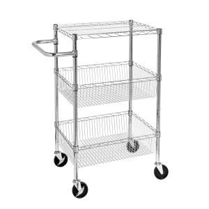 Honey Can Do 18 x 40 Steel Silver Chrome 3 Shelf Rolling Utility Cart - 1