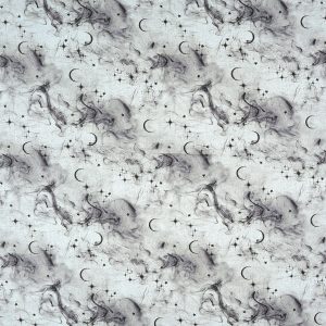 Moons   Smoke on White Cotton Fabric