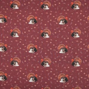 Turkeys On Maroon Cotton Fabric