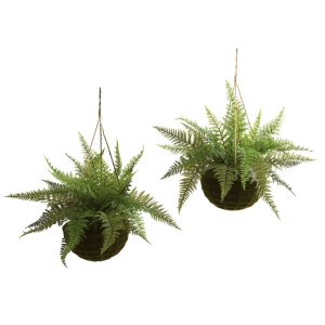 Nearly Natural Leather Fern with Mossy Hanging Basket