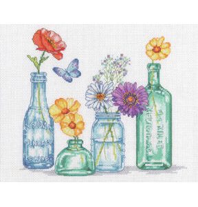 Dimensions 12 x 10 Wildflower Jars Counted Cross Stitch Kit - 1