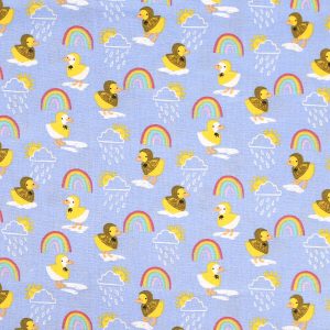 Ducks In Raincoats on Purple Novelty Cotton Fabric