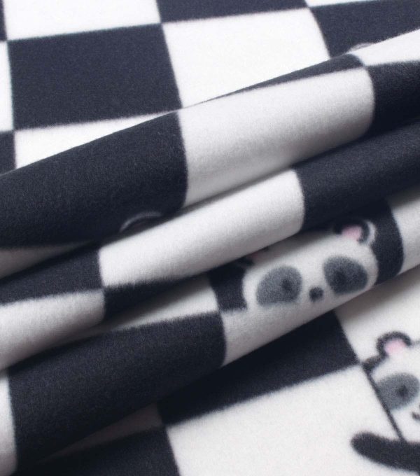 Black   White Checkerboard With Pandas Blizzard Fleece Fabric - Image 3