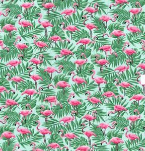 Fabric Traditions Pink Flamingos In Palm Leaves Novelty Cotton Fabric