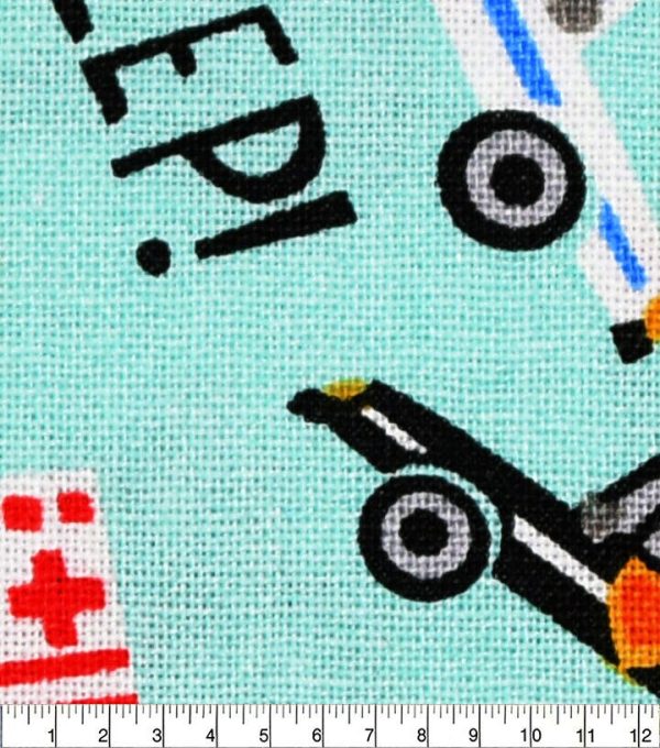 18 x 21 Beep Honk Vroom on Blue Novelty Cotton Fabric Quarter 1pc - Image 3