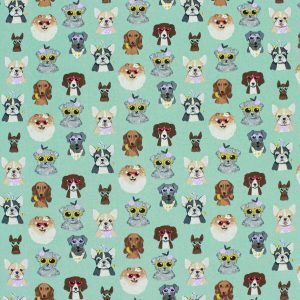 Dogs In Sunglasses Mint Novelty Cotton Fabric