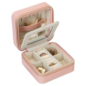 RubyCash 5 Blush Faux Leather Zippered Travel Jewelry Organizer Box
