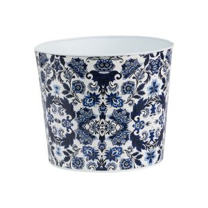 Nearly Natural 12 Oriental Blue   White Metal Planter - 1