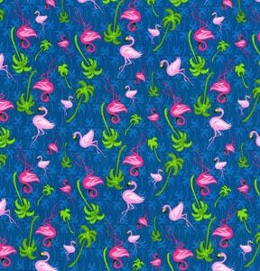 Fabric Traditions Flamingos On Blue Novelty Cotton Fabric
