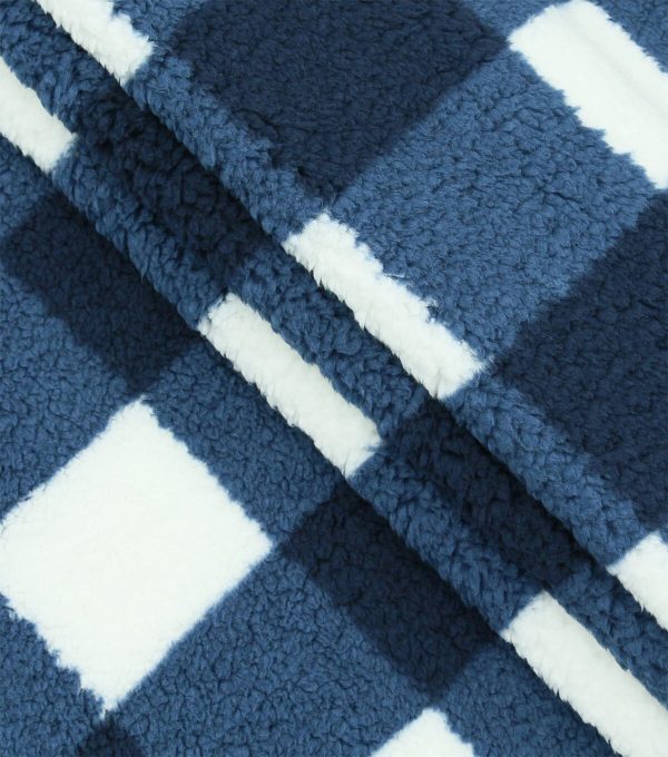 Navy Gingham Sherpa Fleece Fabric - Image 2