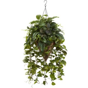 Nearly Natural Vining Mixing Greens with Cone Hanging Basket