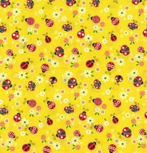 Fabric Traditions Ladybug on Yellow Novelty Glitter Cotton Fabric