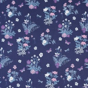 Floral Bouquets on Blue Cotton Fabric by Keepsake Calico
