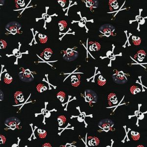 Hi Fashion Pirate Skulls on Black Novelty Cotton Fabric