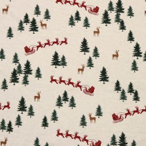 Santa s Sleigh   Trees on White Super Snuggle Christmas Flannel Fabric