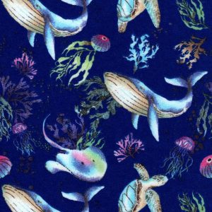 Watercolor Blue Whales Super Snuggle Flannel Fabric