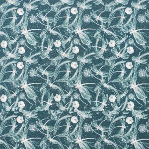 Dragonfly on Teal Glitter Quilt Cotton Fabric by Keepsake Calico