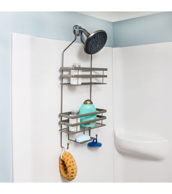 Honey Can Do 11 x 26 Satin Nickel 2 Tier Wire Steel Shower Caddy - Image 6